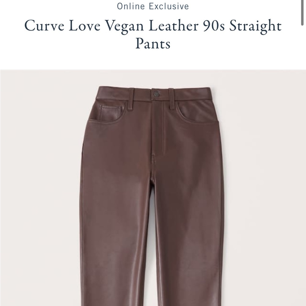 Abercrombie 90s Curve Love Straight Leg Vegan Leather Pants Dark Brown NWT